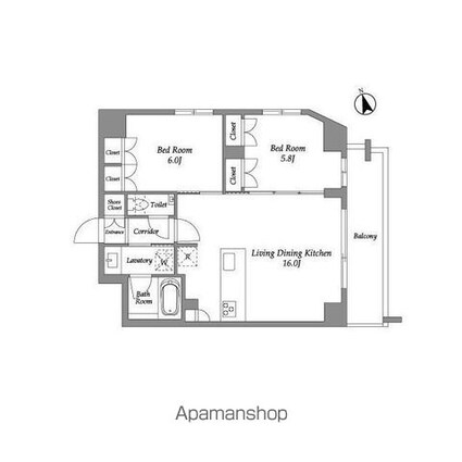 ＥＮｅｔｉａｌ代官山[2LDK/60.75m2]の間取図