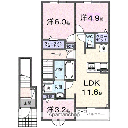 北３丁目アパート　Ⅱ[3LDK/62.1m2]の間取図