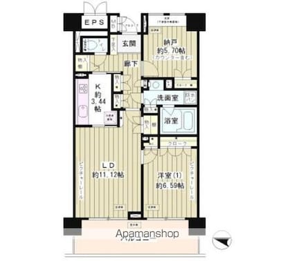 マーシュフィールド四番町[1SLDK/64.74m2]の間取図