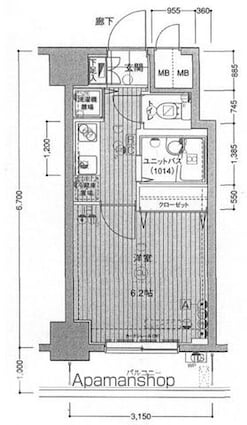 メインステージ日本橋馬喰町[1K/20.09m2]の間取図