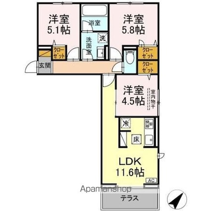 ハイクレスト[3LDK/62.53m2]の間取図