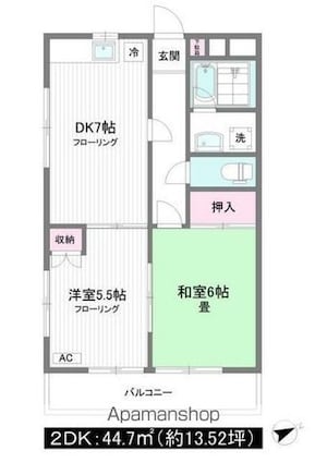 エクセレント南小岩（南小岩１－２－２０）[2DK/44.7m2]の間取図