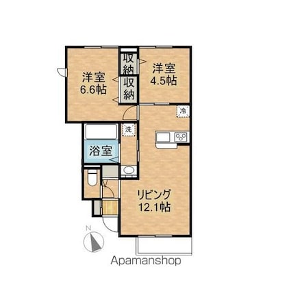 ボヌール　メゾン[2LDK/51.57m2]の間取図