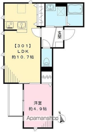 ラシーネ山光[1LDK/37.45m2]の間取図