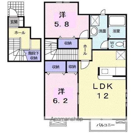 セードル　シャンＭＨＳ　Ａ[2LDK/65.64m2]の間取図