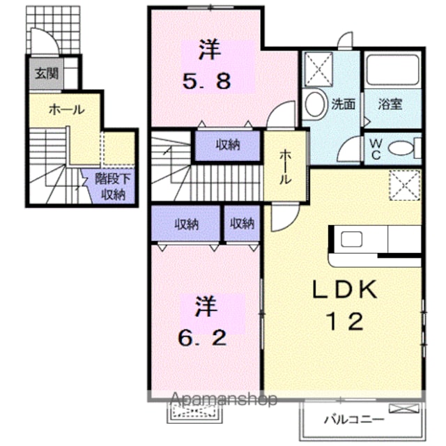 セードル　シャンＭＨＳ　Ａ[2LDK/65.64m2]の間取図