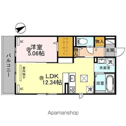 カノン蓮池[1LDK/43.83m2]の間取図