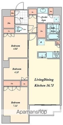富久クロスコンフォートタワー[3LDK/76.29m2]の間取図