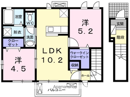 ヒオキハイツ[2LDK/51.38m2]の間取図