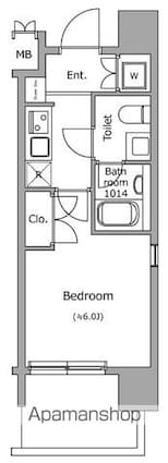 レジディア新宿御苑[1K/21.18m2]の間取図