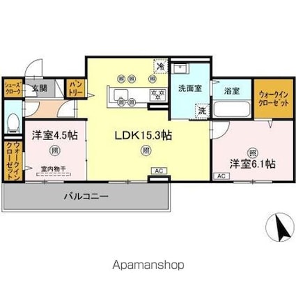 トリシア田中[2LDK/63.53m2]の間取図