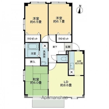 フォブール北井門　Ａ棟[3LDK/67.08m2]の間取図