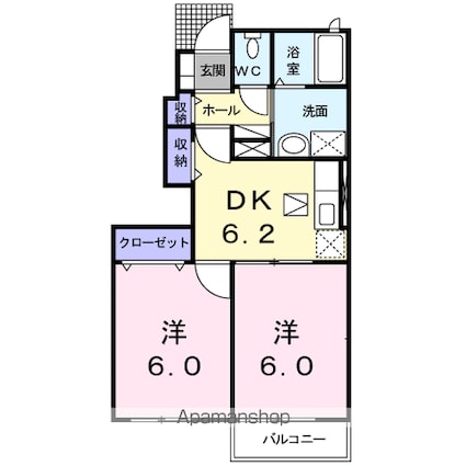 テトネロＢ[2DK/43.86m2]の間取図
