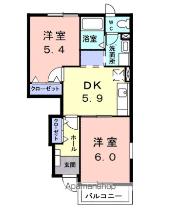 サニーセトル壱号館[2DK/42.77m2]の間取図
