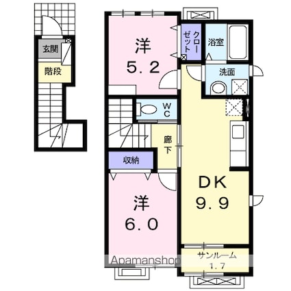 ファインヒルズ[2DK/55.09m2]の間取図