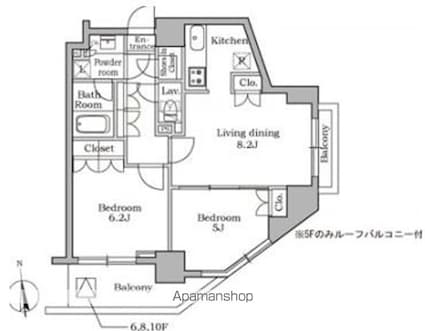 東京都世田谷区三軒茶屋１丁目[2LDK/53.76m2]の間取図
