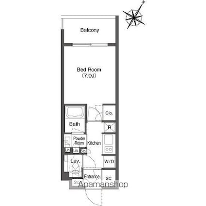 ミリアレジデンス日本橋人形町[1K/25.07m2]の間取図