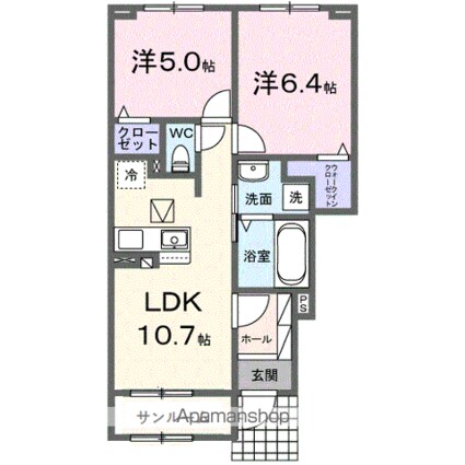 ドゥウェル　ノクターン　Ⅰ[2LDK/53.62m2]の間取図