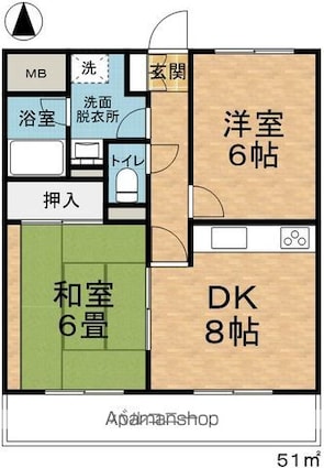 メゾン城西[2DK/51m2]の間取図