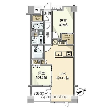 ジオ市谷仲之町[2LDK/58.09m2]の間取図
