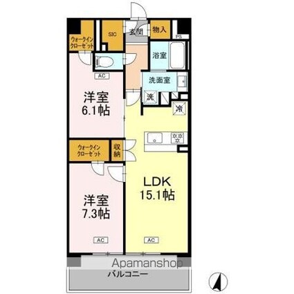 ロイヤルパークス仙台青葉通[2LDK/68.1m2]の間取図