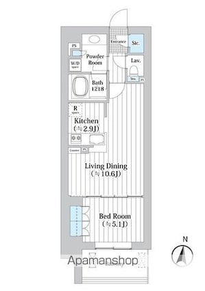 アビティグランデ砧　（Ｂ棟）[1LDK/46.2m2]の間取図