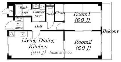 アドニス大崎[2DK/48.22m2]の間取図