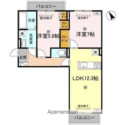 Ｊ．リヴェール高松西宝町　Ａ棟[2LDK/59.71m2]の間取図