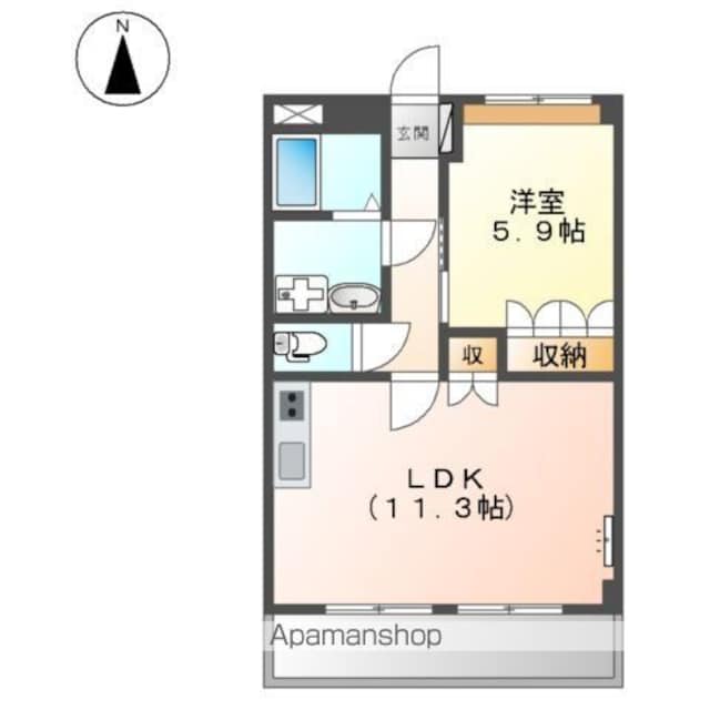 岐阜県各務原市那加前洞新町１丁目[1LDK/39.66m2]の間取図