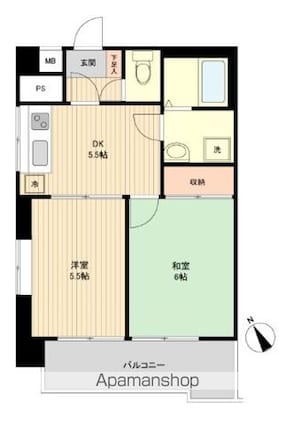 東京都世田谷区上馬５丁目[2DK/37.9m2]の間取図