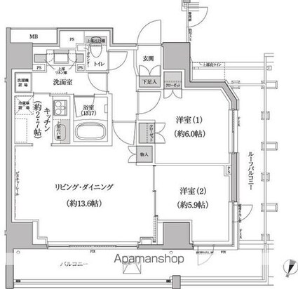 パークハビオ渋谷本町レジデンス[2LDK/64.63m2]の間取図