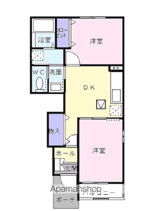 ラ・メゾン・アンソレイエⅢ[2DK/44.82m2]の間取図