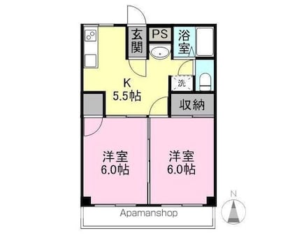 大恵第２マンション[2K/39.42m2]の間取図