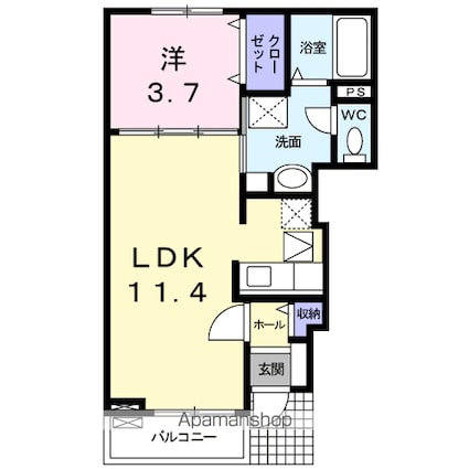 ドミール鳴神Ⅴ[1LDK/37.13m2]の間取図
