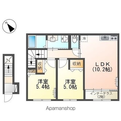 Ｖｉａ　Ｌｕｃｅ（ヴィア　ルーチェ）[2LDK/54.88m2]の間取図