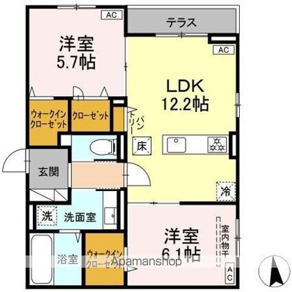 ＣＬＡＳＳＥＵＭ仙台小田原　Ｃ棟[2LDK/59.46m2]の間取図