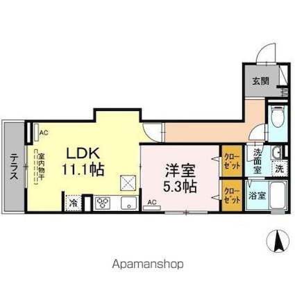 ヴェルドミール[1LDK/43.71m2]の間取図