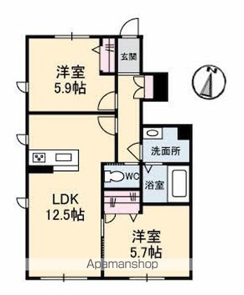 キャッスル向島[2LDK/55.86m2]の間取図