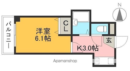 リヴィエラ上町Ⅱ[1K/20m2]の間取図