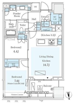 パークコート　ザ・三番町ハウス[2LDK/64.57m2]の間取図