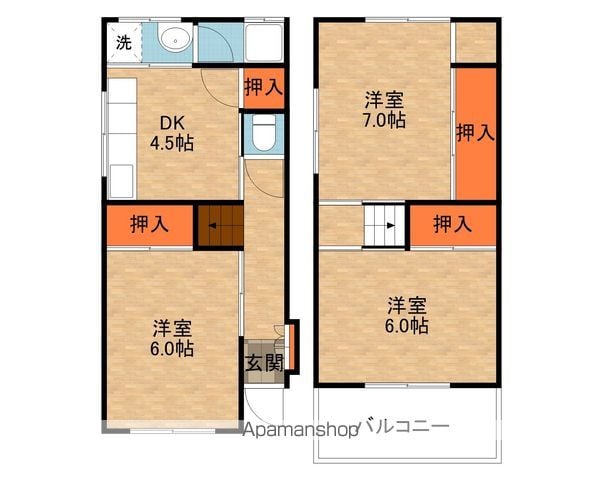ＪＲ片町線 藤阪駅 徒歩6分 2階建 築51年の間取り写真