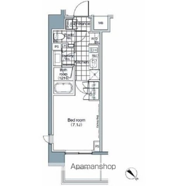 パークハビオ赤坂[1K/25.46m2]の間取図