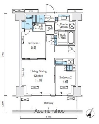 ロイヤルパークス赤羽ノース[2LDK/55.8m2]の間取図