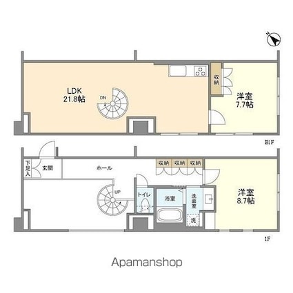 ＨＦ目黒行人坂レジデンス[2LDK/87.18m2]の間取図