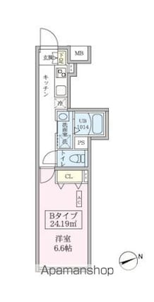 スカイコートリュクス品川大崎[1K/24.19m2]の間取図