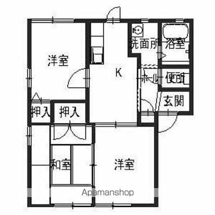 和歌山県御坊市藤田町吉田[3K/50.9m2]の間取図