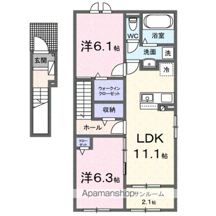 カーサ　セレーノ[2LDK/58.57m2]の間取図