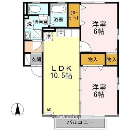 Ｙ・サイレントビレッジ久万ノ台　Ａ棟[2LDK/51.65m2]の間取図