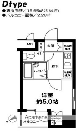 メインステージ市ヶ谷曙橋[1K/18.65m2]の間取図