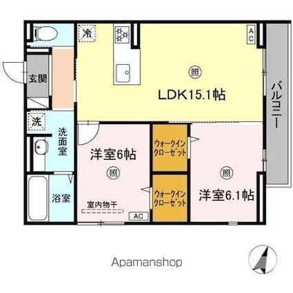 フェリーチェ西原[2LDK/63.66m2]の間取図